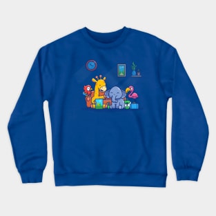 Happy Animals Playing Cartoon Crewneck Sweatshirt